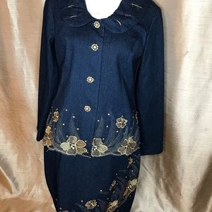 Odeliah 2 Piece Denim Gold Embellished